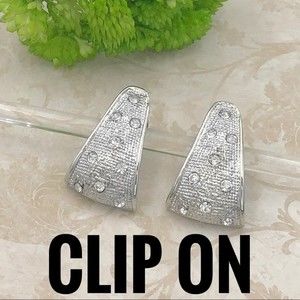 Silver Rhinestone Clip On Earrings